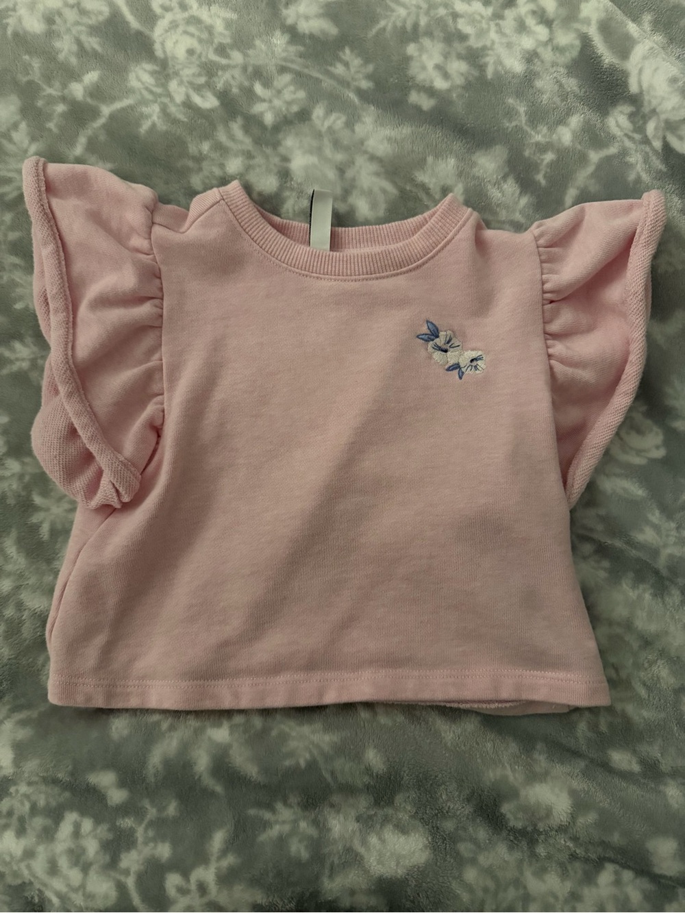 Janie and Jack Pink Flutter-Sleeve Top with Floral Embroidery